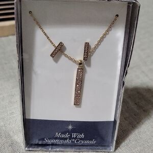 Swarovski Gold Necklace and Earrings Set Eith Pale Pink Crystals